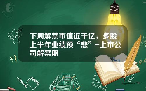 下周解禁市值近千亿，多股上半年业绩预“悲”-上市公司解禁期