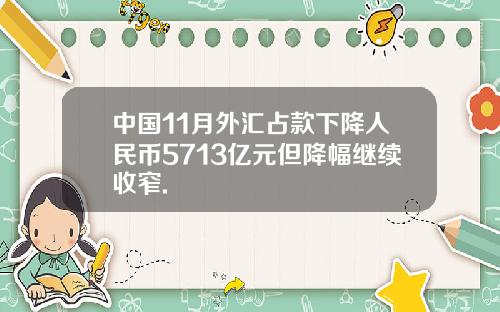 中国11月外汇占款下降人民币5713亿元但降幅继续收窄.