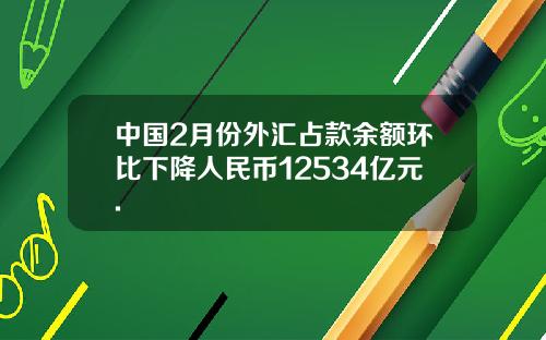 中国2月份外汇占款余额环比下降人民币12534亿元.