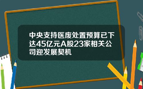 中央支持医废处置预算已下达45亿元A股23家相关公司迎发展契机