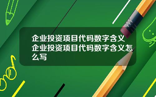 企业投资项目代码数字含义企业投资项目代码数字含义怎么写