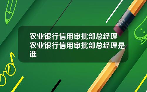 农业银行信用审批部总经理农业银行信用审批部总经理是谁