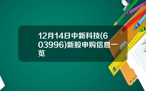 12月14日中新科技(603996)新股申购信息一览