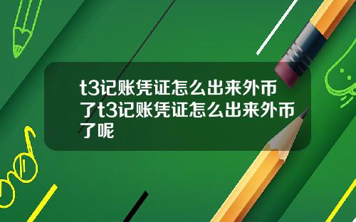 t3记账凭证怎么出来外币了t3记账凭证怎么出来外币了呢