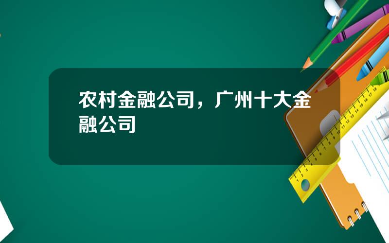 农村金融公司，广州十大金融公司