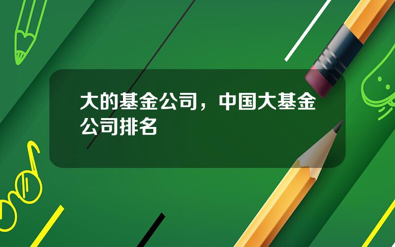 大的基金公司，中国大基金公司排名