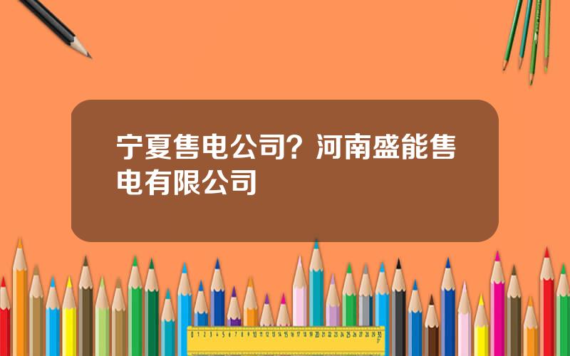 宁夏售电公司？河南盛能售电有限公司