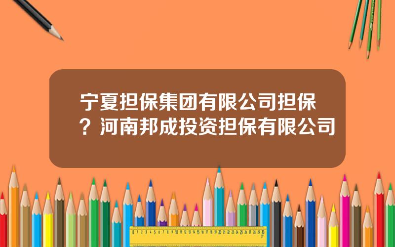 宁夏担保集团有限公司担保？河南邦成投资担保有限公司